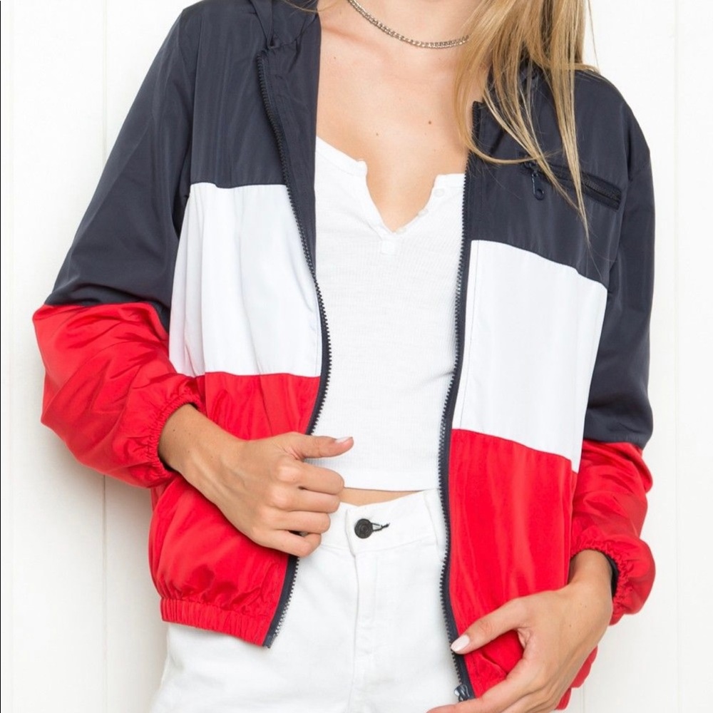 Brandy Melville Red White and Blue Windbreaker Jacket - Picture 1 of 2